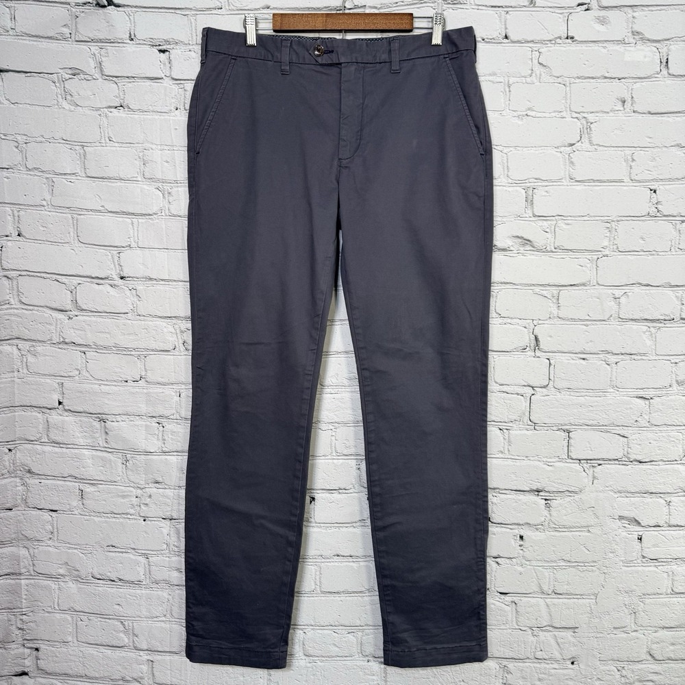 Ted Baker Men's Seenchi Chino Flat Front Slim Fit Pants Size 34R Gray Flip Cuff